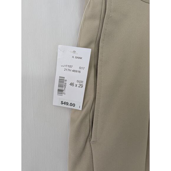 Jos A Bank Traveler Performance Pleated Cuffed Slider Waistband Chino Tan 46x29 - Picture 3 of 9